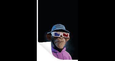 Muurstickers - Sticker Folie - Schilderij - Aap - Bril - Hoed - Olieverf - 20x30 cm - Plakfolie - Muurstickers Kinderkamer - Zelfklevend Behang - Zelfklevend behangpapier - Stickerfolie