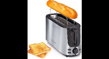 alpina Broodrooster met Tostiklemmen en Lange Sleuf - Toaster 2 stuks Brood met 7 Bruiningsniveau's en Ontdooifunctie - Broodrooster Tostiapparaat met Verwijderbare Kruimellade - Zilverkleurig