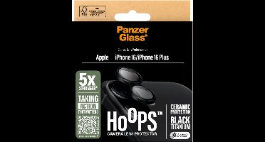 PanzerGlass Screenprotector geschikt voor Apple iPhone 16 Glazen | PanzerGlass Ceramic Hoops Camera Lens Protector - Case Friendly