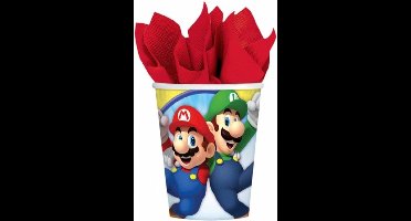 Super Mario thema drinkbekers - 24x - 266 ml - karton - Kinderverjaardag feestartikelen - kinderfeestje - kinderpartijtje
