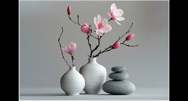 Poster 30x20 cm - Magnolia - Bloemen - Roze - Zen stenen - Posters - Wanddecoratie badkamer - Muurdecoratie WC - Decoratieve accessoires - Toilet muur decoratie