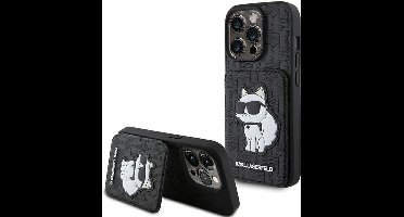 Karl - Lagerfeld - Saffiano Kaartslots en Standaard Monogram Choupette Case voor iPhone - 15 - Pro - Zwart