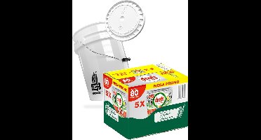 Dreft 80 x Platinum Plus vaarwascapsules allin one. Nu met robuste wasemmer 19 ltr twv € 22,50 , veilig voor de kinderen en handig in gebruik.