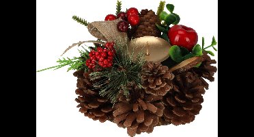 Kaarsenhouder met dennenappels, kerstdecoratie, 15 cm