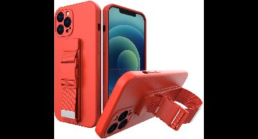 Touwhoesje - gelhoesje - met sleutelkoord ketting handtas sleutelkoord iPhone XS Max rood