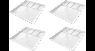Cookinglife Gourmetbord Wit - Set van 4, 24 x 24 cm - Aardewerk - 5 Vakken Voor Dips