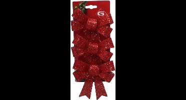 Gerimport kerstornamenten strikken - 3x st- rood - 10x13 cm - kerstboomstrikjes - kerstversiering