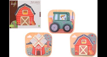 Joueco -Boerderij puzzel -3 assorti- Hout