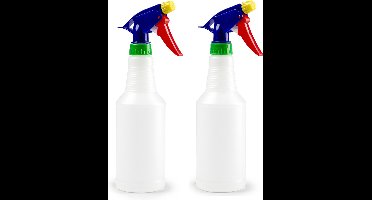 Plasticforte Waterverstuiver - 4x stuks - 500 ml - transparant - gekleurde spuitkop - spuitfles - plantenspuit