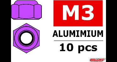 Team Corally - Aluminium zelfborgende zeskantmoer - M3 - Paars - 10 st