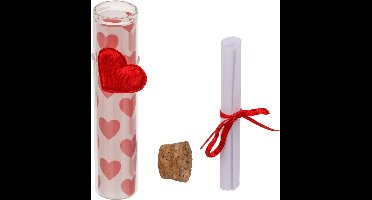 Valentijn hartjes flesje van glas met boodschap 11 cm - Valentijnsdag cadeau versiering
