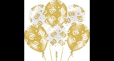 Ballonnen Fancy - 80 jaar - Wit-Goud - 6 stuks