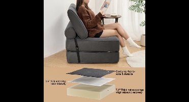 Vouwbare Slaapbank – Slaapbank Opklapbaar – Slaapstoel – Loungesofa – Bedbank – Comfortabel 18 cm Dik Schuim – Corduroy Stof Wit Full Size