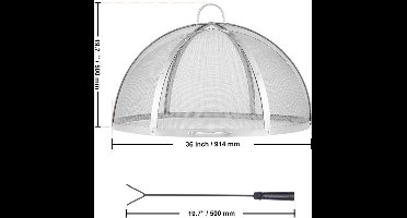 Vuurkorf Vonkenscherm – Vuurkorf Afdekking – Vuurkorf Deksel – Vuurkorf Veiligheidsnet – Vuurkorf Gaas – Roestvrij Staal 91,4 cm Diameter – Duurzaam en Hittebestendig