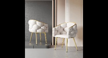 Velvet Stoel – Fluwelen Stoel – Comfortabele Stoel – Eetkamerstoel – Woonkamerstoel – Gouden Metalen Rugleuning – Ergonomische Ondersteuning