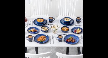 Servies - Servies set - 32 Stuks - Ovens Verandering - Glazuur Porselein TablewareSet - met Diner Bord, Dessertplaat - Kom - Mok - Sterrenblauwe
