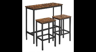 LUMÈ STORE Bartafel Set - 2 Krukken – Statafel - Industrieel – Compact & Ruimtebesparend – Staal & Hout – 100x40 cm – Bruin/Zwart