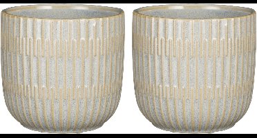 Mica Decorations Plantenpot/bloempot - 2x stuks - keramiek - lichtgrijs - D14/H13 cm