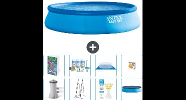 Intex Rond Opblaasbaar Easy Set Zwembad - 457 x 107 cm - Blauw - Inclusief Pomp - Ladder - Grondzeil - Afdekzeil - Onderhoudspakket - Speelgoed - 9-delig