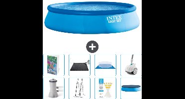 Intex Rond Opblaasbaar Easy Set Zwembad - 457 x 107 cm - Blauw - Inclusief Pomp - Ladder - Grondzeil - Afdekzeil - Solar Mat - Stofzuiger - 9-delig