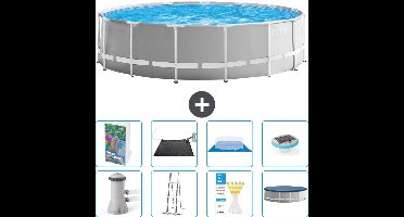 Intex Rond Prism Frame Zwembad - 457 x 122 cm - Grijs - Inclusief Pomp - Ladder - Grondzeil - Afdekzeil - Solar Mat - Verlichting - 9-delig