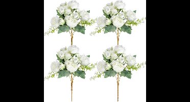 4 Bundels Pioenrozen Kunstbloemen, Neppioenrozen Bruiloft Kunstbloemboeket Voor Tafelmiddenstuk Voor Thuis Bruiloft Decoratie Bruidsbloemstuk (Wit)