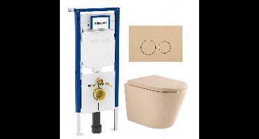 QeramiQ Dely Toiletset - 36.3x51.7cm - diepspoel - rimless - Geberit UP720 inbouwreservoir - softclose toilet zitting 35 mm - bedieningsplaat beige - ronde knoppen - mat beige