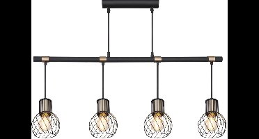 Hanglamp Hanglamp Eetkamerlamp Eettafel lamp, 4 vlammen, metaal zwart goud, 4x E27 stopcontacten, LxBxH 87x12x120cm