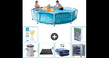 Intex Rond Frame Zwembad - 305 x 76 cm - Waterprint - Inclusief Pomp Solar Mat - Solarzeil - Warmtepomp - 7-delig