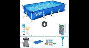 Bestway Rechthoekig Steel Pro Zwembad - 400 x 211 x 81 cm - Blauw - Inclusief Pomp Afdekzeil - Onderhoudspakket - Thermometer - 7-delig