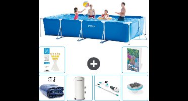 Intex Rechthoekig Frame Zwembad - 450 x 220 x 84 cm - Blauw - Inclusief Solarzeil - Zwembadfilterpomp - Stofzuiger - Verlichting - 7-delig