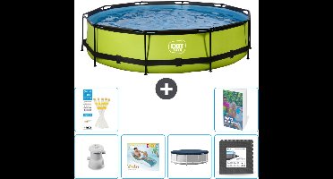 EXIT Rond Lime Frame Zwembad - 360 x 76 cm - Inclusief Pomp Loungebed - Afdekzeil - Vloertegels - 7-delig