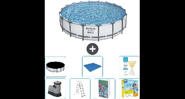 Bestway Rond Steel Pro MAX Zwembad - 549 x 122 cm - Grijs - Inclusief Pomp - Ladder - Afdekzeil - Grondzeil - Onderhoudspakket - 8-delig