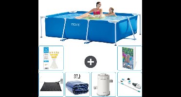 Intex Rechthoekig Frame Zwembad - 220 x 150 x 60 cm - Blauw - Inclusief Solar Mat - Solarzeil - Zwembadfilterpomp - Stofzuiger - 7-delig