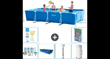 Intex Rechthoekig Frame Zwembad - 450 x 220 x 84 cm - Blauw - Inclusief Onderhoudspakket - Afdekzeil - Thermometer - Zwembadfilterpomp - 7-delig