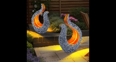 Solarlamp tuindecoratie solar sculptuur steen look solarlamp design goud, grijs, LED warm wit, LxBxH 23,5x11x34,5 cm, set van 2