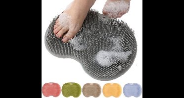 Douche Voet Scrubber & Rugreiniger – Silicone Massage Mat – Antislip Zuignappen – Diep Reinigend & Exfoliërend – 21x28cm – Grijs
