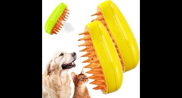 2x 3-in-1 stoomborstel voor huisdieren voor katten en honden, zelfreinigende verzorgingsborstel, multifunctionele haarkam, reinigings- en spraykam voor katten en honden, geel + geel