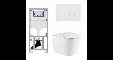 QeramiQ Dely Toiletset - 36.3x51.7cm - diepspoel - rimless - Geberit UP320 inbouwreservoir - met Burda frame - softclose toiletzitting - glans witte bedieningsplaat - rechthoekige knoppen - wit mat
