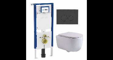 QeramiQ Dely Swirl Toiletset - 36.3x51.7cm - Geberit UP720 Duofix Sigma inbouwreservoir - slim zitting - bedieningsplaat mat antraciet - ronde knoppen - wit mat