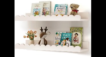 Zwevende planken 2 stuks - 42 cm - Houten boekenplanken voor kinderkamer - Golvende rand wandplanken - Boekenplanken voor slaapkamer, babykamer en kinderkamer - wit