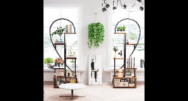 Plantenrek - Plantenrekken - Plantentrap - 6 Tier - Half Hart Vorm - Set van 2 - Industriële Plantenstandaard - Binnen & Buiten - Ruimtebesparend Bloemenrek - Stevig & Duurzaam - 112x28x165cm - Metaal - Zwart en Bruin