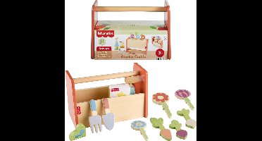 Fisher-Price houten tuin gereedschap speelgoed set voor kinderen.
