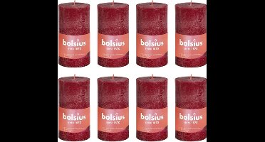 Bolsius Stompkaarsen Shine 8 st rustiek 100x50 mm fluweelrood