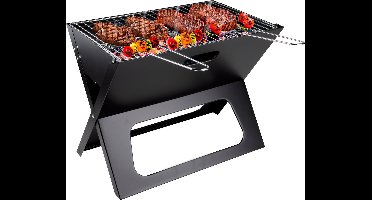 alpina Tafel BBQ Houtskool - Tafelgrill met Grillplaat en Deksel - Compacte Barbecue met Grillplaat - Tafelbarbecue Draagbaar - Ideaal voor Buiten - Zilver