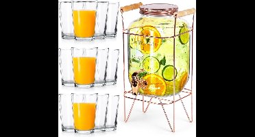 Drankdispenser met Kraan en Gouden Houder met Glazen 4,2 l / 200 ml 14 delig - Kraantje - Limonadetap - Drank Dispenser - Limonadedispenser - Kan - Karaffe