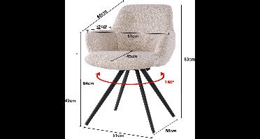 Livingfurn Eetkamerstoel Doreen Bouclé Beige Draaibaar - Set van 2