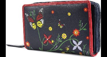 bruno banani Leren Portemonnee Butterfly Zip Around Blue Blauw Veelkleurig