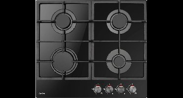 Amica PGCA 6100 APB Gaskookplaat op Glas – 60 cm – 4 Branders – Gietijzeren Pannendragers – Gehard Glas – Geïntegreerde Vonkontsteking – Zwart