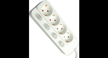 VALUE 4-voudige stekkerdoos met afzonderlijke schakelaars, wit, 3 m